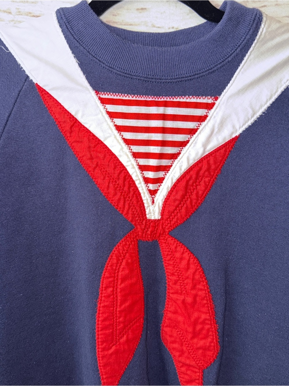 Vintage Jerzees USA Handmade Sailor Navy Red White Nautical Pullover L - Picture 2 of 7
